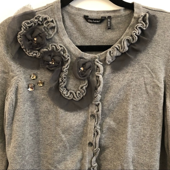 Daisy Fuentes cardigan sweater with ruffles and embellishments - Picture 2 of 7